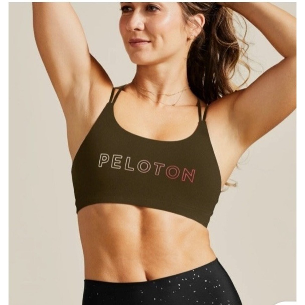 Peloton Speed Up Sports Bra Olive Green Large Strappy Criss Cross Logo